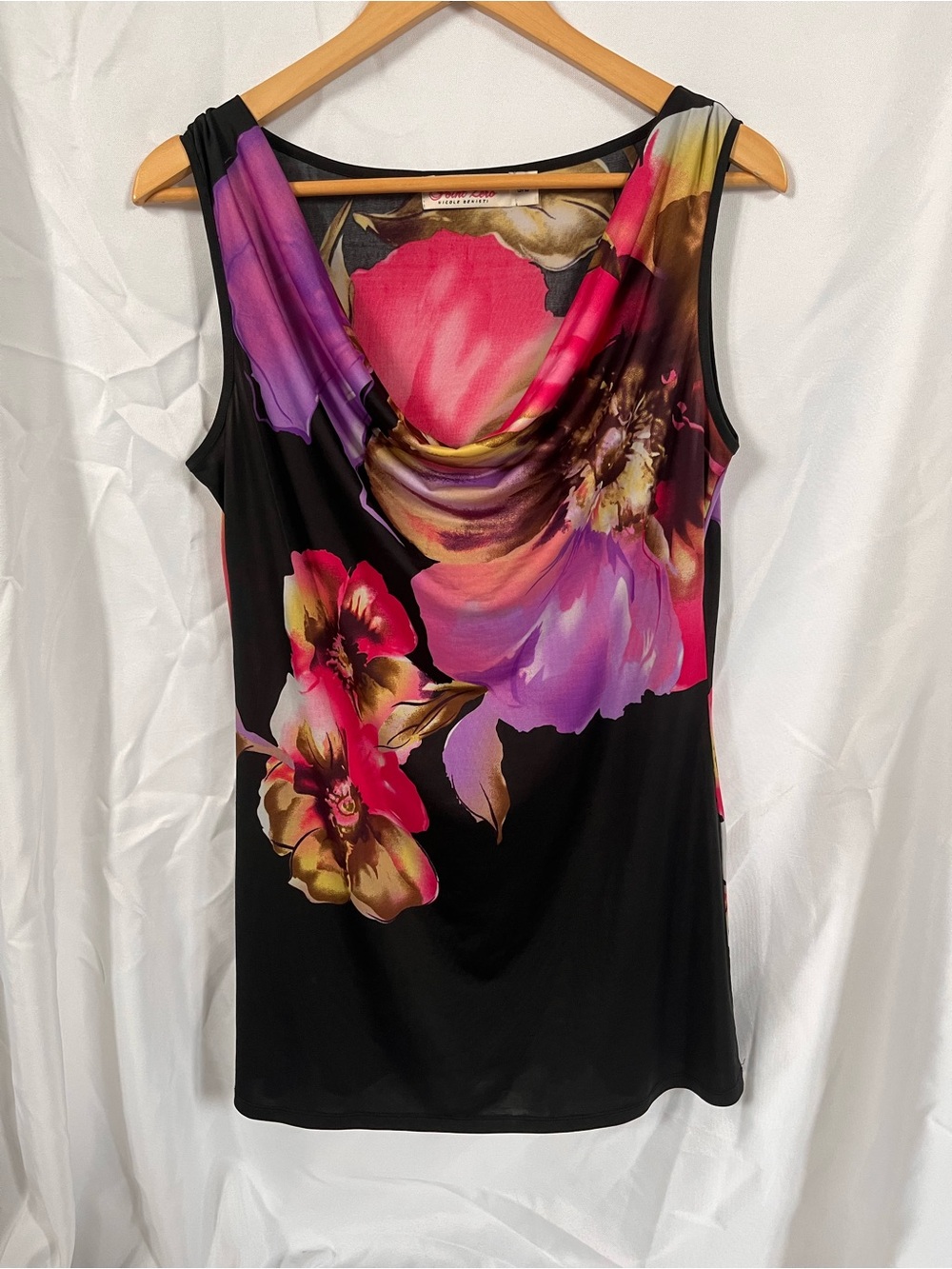 Point Zero Black Floral Cowl Neck Camisole - Pink, Purple & Gold